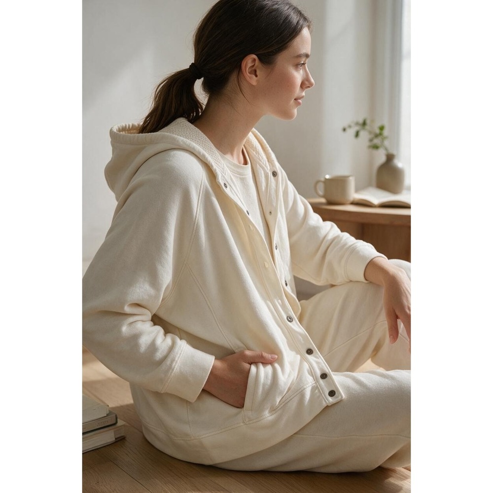 Sonoma Goods For Life Cream Button Front Fleece Hoodie Sweatshirt Wmn 3X #337N